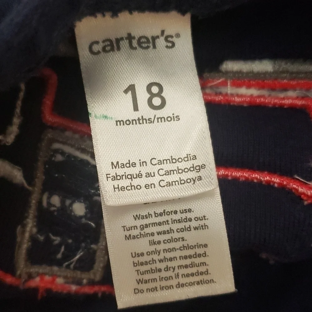 Carter's Firetruck Bottoms Pants Navy Blue Soft Comfy Boy's 12 Months Embroidery